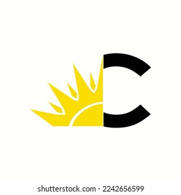 logo letter c with icon sun vector design