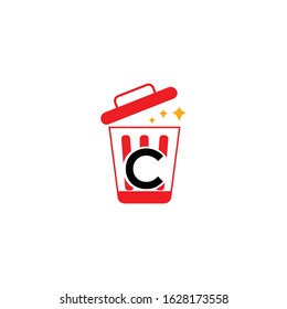 logo letter c with icon trash vector design
