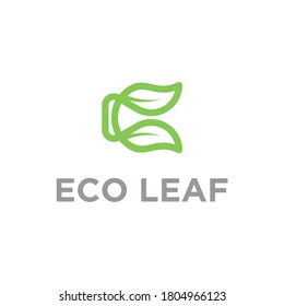 Letra con logotipo C Leaf, letra conceptual C + hoja verde con icono. Icono del logotipo de la hoja de letra C Ilustración del estilo de la línea de arte.