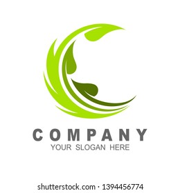 logo letter c and leaf icon design illustration