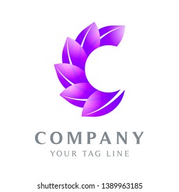 the logo of letter C is leaf shaped, in green.