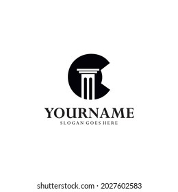 logo letter C and pillars. Abstract combination of pillars in letter C negative space concept. Suitable for legal businesses, lawyers, law offices, legal consultants and others