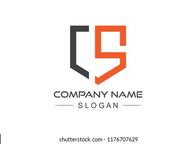 logo letter c and s flat line shield template