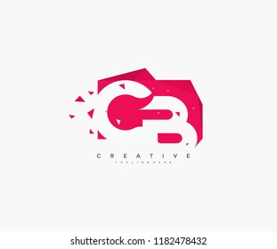 Logo Letter CB Abstract Origami Rectangle Shape with Triangle Pixel