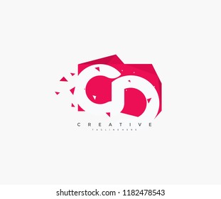 Logo Letter CD Abstract Origami Rectangle Shape with Triangle Pixel