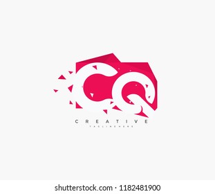 Logo Letter CQ Abstract Origami Rectangle Shape with Triangle Pixel