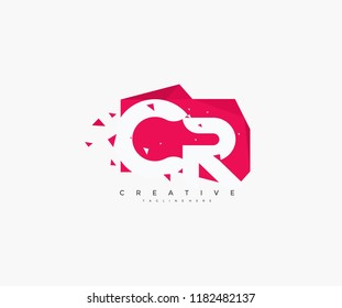 Logo Letter CR Abstract Origami Rectangle Shape with Triangle Pixel