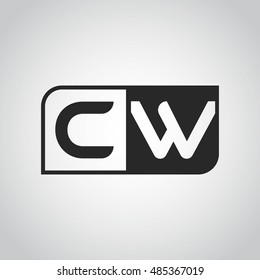 Logo letter CW with two different sides. Negative or black and white vector template design