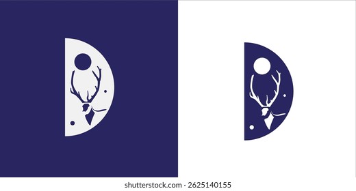 Logo letter D with deer and moonInitial Letter B Linked Logo. Dark purple and White Infinity Line Origami Style isolated on Double Background. Usable for Business and Branding Logos.