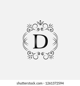 Logo of the letter D. Elegant coat of arms monogram. Magnificent logo for restaurant, royalty, boutique, cafe, hotel, heraldry, jewelry, fashion. Vector illustration
