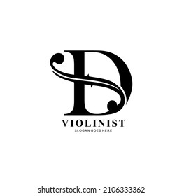 logo letter D and F-holes. violinist logo initials D. letter D logo violin character. letter D with violin hole
