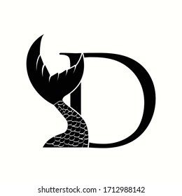 logo letter d with icon fish tail vector design