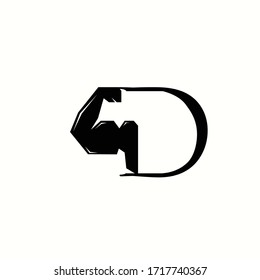 logo letter d with icon hand fitnes man vector design