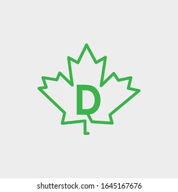 letra d del logotipo con diseño vectorial de hoja de arce con icono