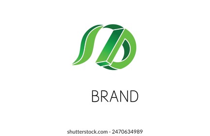 logo de la letra d y hojas en estilo 3d