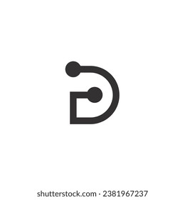 Logo letter D point, circuit, cable, network with transparent background