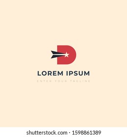 Logo Letter D Star Arrow, Modern Design Initial D With Star in the middle.