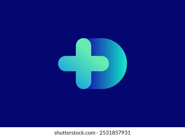 Logo letter D with symbol medical plus, Creative template for hospital and healthcare.