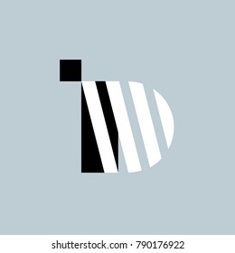 Logo letter D in thick black and white stripes, minimalistic flat vector shape, for branding and corporate design.