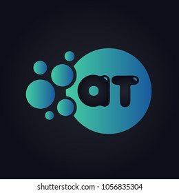 AT Logo Letter Design Vector Illustration with Blue Bubble Abstract.