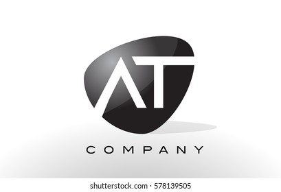 AT Logo. Letter Design Vector with Oval Shape and Black Colors.