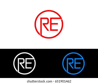Re Logo. Letter Design Vector with Red and Black Gold Silver Colors
