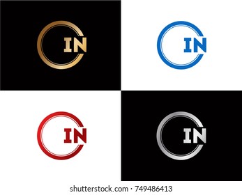 IN Logo. Letter Design Vector with Red and Black Gold Silver Colors