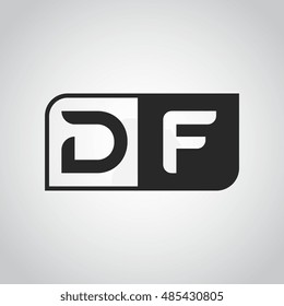 Logo letter DF with two different sides. Negative or black and white vector template design