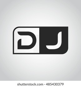 Logo letter DJ with two different sides. Negative or black and white vector template design
