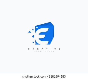 Logo Letter E Abstract Geometric Rectangle Shape with Triangle Pixel