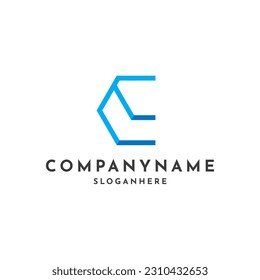 Logo letter e abstract hexagonal line logo design idea