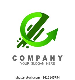 logo letter e with arrow and fast icon , speed  icon , delivery express design