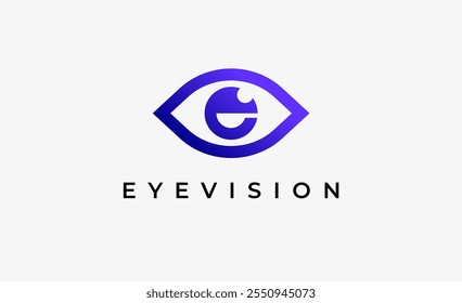 Logo Letter E and Eye Vision. Digital, visual with modern and minimalist concept. Editable file.