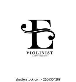 logo letter E and F-holes. violinist logo initials E. letter E logo violin character. letter E with violin hole