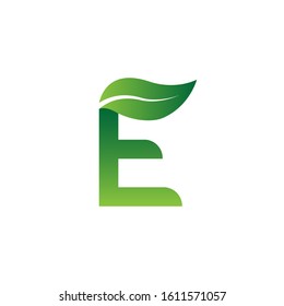 logo letter E green with leaves. unique and simple symbol. white background. modern template. for company brand and graphic design. vector illustration .eps10