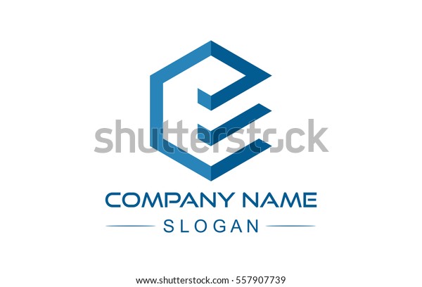 logo\
letter e hexagonal ribbon line logo, icon,\
symbol