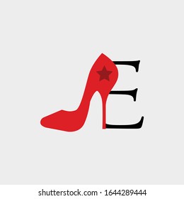 Logo-Buchstabe e mit High-Heel-Vektorillustration-Design