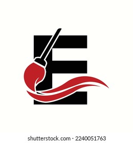 logo letter e with icon broom vector design