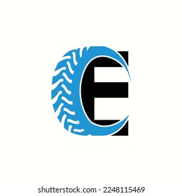  logo letter e with icon car tires vector design