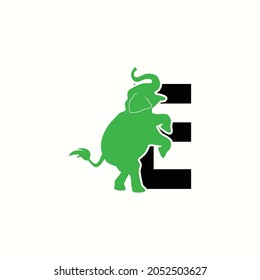 logo letter e with icon elephant stand up vector design