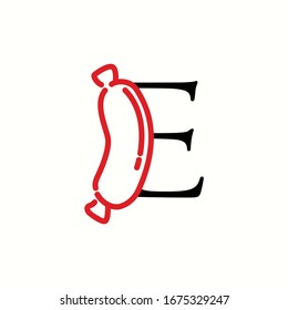 logo letter e with icon sausage vector design