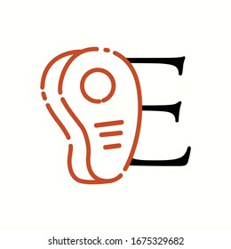 logo letter e with icon steak beef vector design