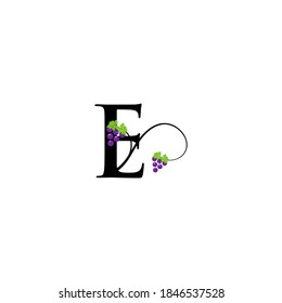 Logo letter E with a leaf and grapes