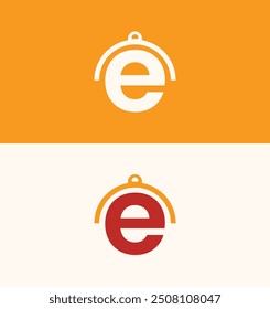 Cubierta de la placa de la letra E del logotipo para el diseño único del logotipo del restaurante con el fondo en blanco