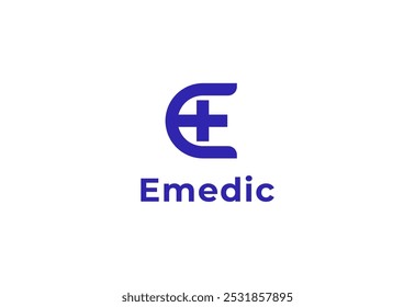 Logo letter E with symbol medical plus, Creative template for hospital and healthcare.