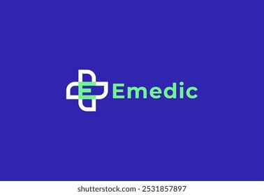 Logo letter E with symbol medical plus, Creative template for hospital and healthcare.