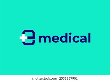 Logo letter E with symbol medical plus, Creative template for hospital and healthcare.