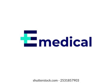 Logo letter E with symbol medical plus, Creative template for hospital and healthcare.