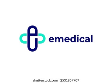 Logo letter E with symbol medical plus, Creative template for hospital and healthcare.