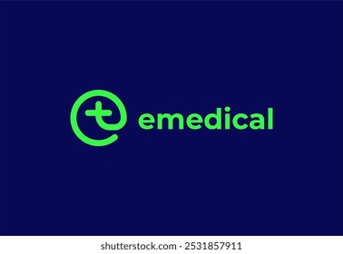 Logo letter E with symbol medical plus, Creative template for hospital and healthcare.